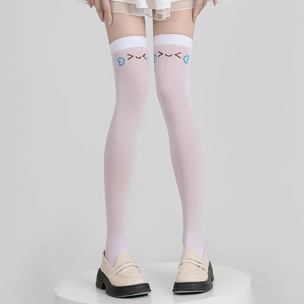 Fashion Printed Design Kawaii Stockings Cat Ear JK Lolita Thigh High Stockings Cute Expression Women Long Socks Student
