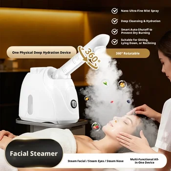 360° Rotatable Hot Mist Facial Steamer Multi-functional Home Spa Beauty Instrument Deep…