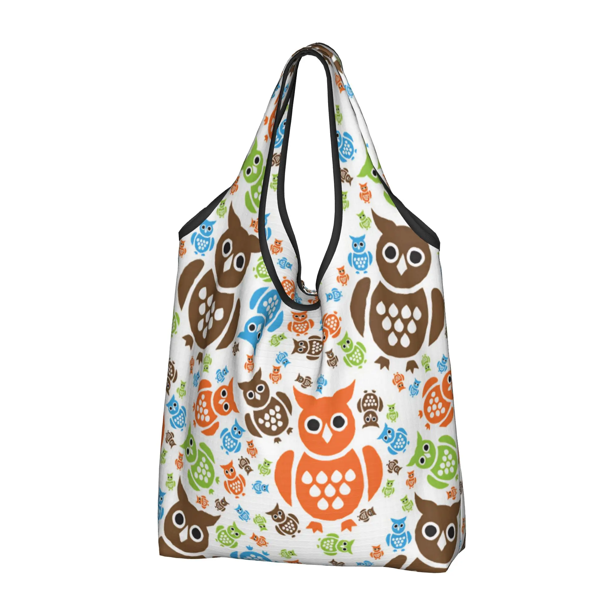 Recycling Cute Cartoon Owls Seamless Pattern Shopping Bag Women Tote Bag Portable  Grocery Shopper Bags