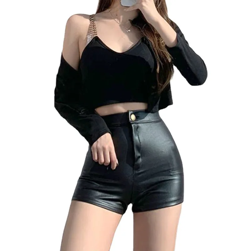 

New Sexy Women Black Ultra Pu Leather Shorts Spring Autumn High Waist Bottoms Tight Dj Polo Dance Shorts Plus Size