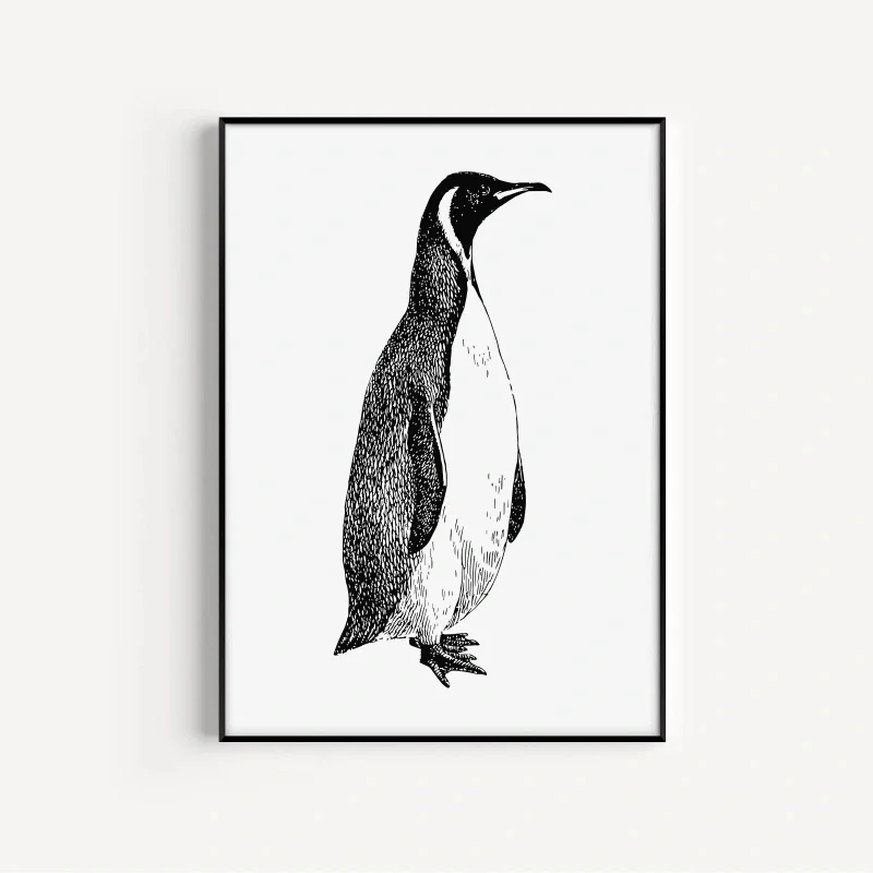 1pc frameless Canvas Painting Penguin Pop Art Print Minimal Animal Wall Art | Retro Poster Design | Modern Artwork | Bold Graphi