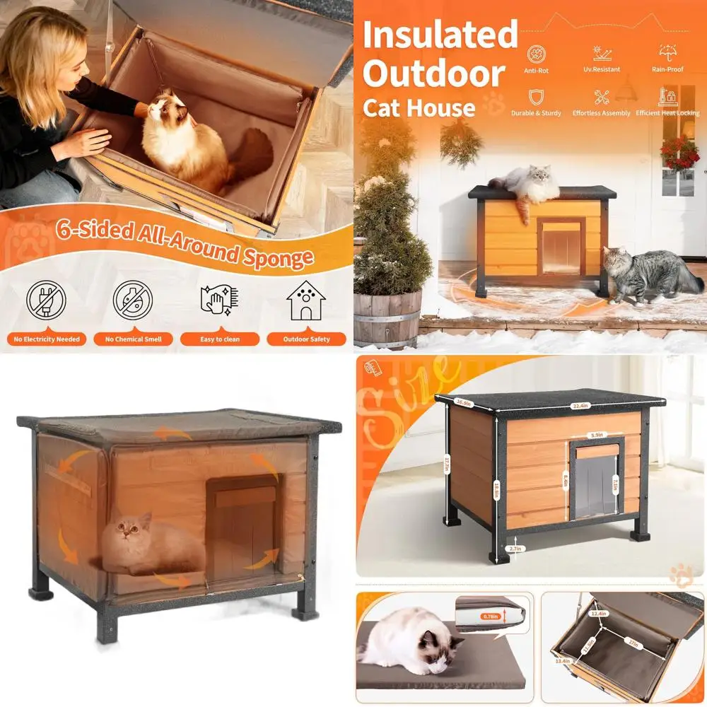 

Insulated Outdoor Cat Shelter with Waterproof Roof for Feral Cats in Winter
