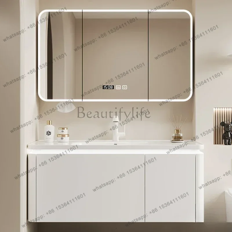 Cream Style Luxury Bathroom Cabinet Vanity Combo Vanity with Sink Smart Mirror Cabinet Simple Furniture