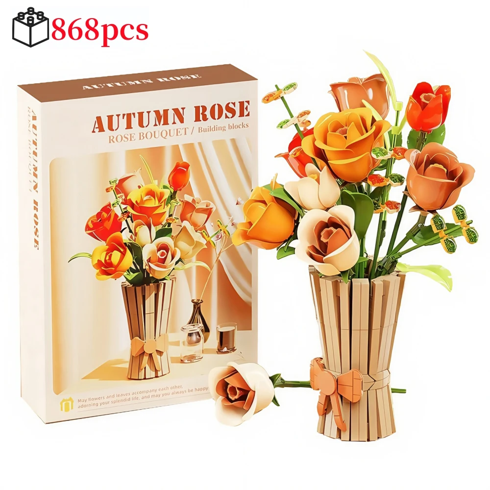 Creative Bouquet Building Blocks Set Model Flower Vase Decorative Rose Model DIY Kid Valentine's Day Toys Girl Christmas Gift