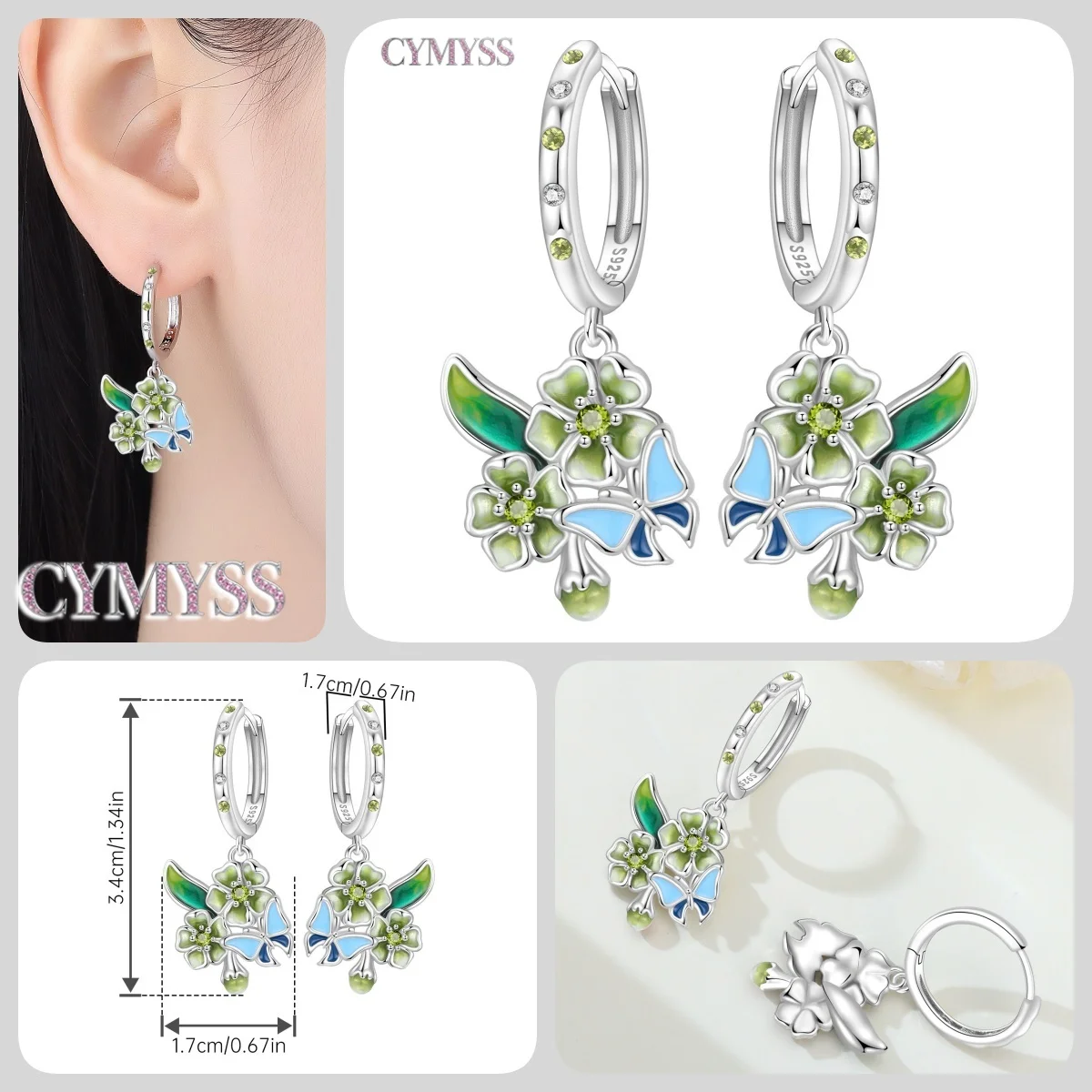 2026 Original 925 Sterling Silber Nadel mit Zirkon Pflanzenmotiven Blaue Iris Blumen Ohrringe für Damen Party Modeschmuck – Detail 4