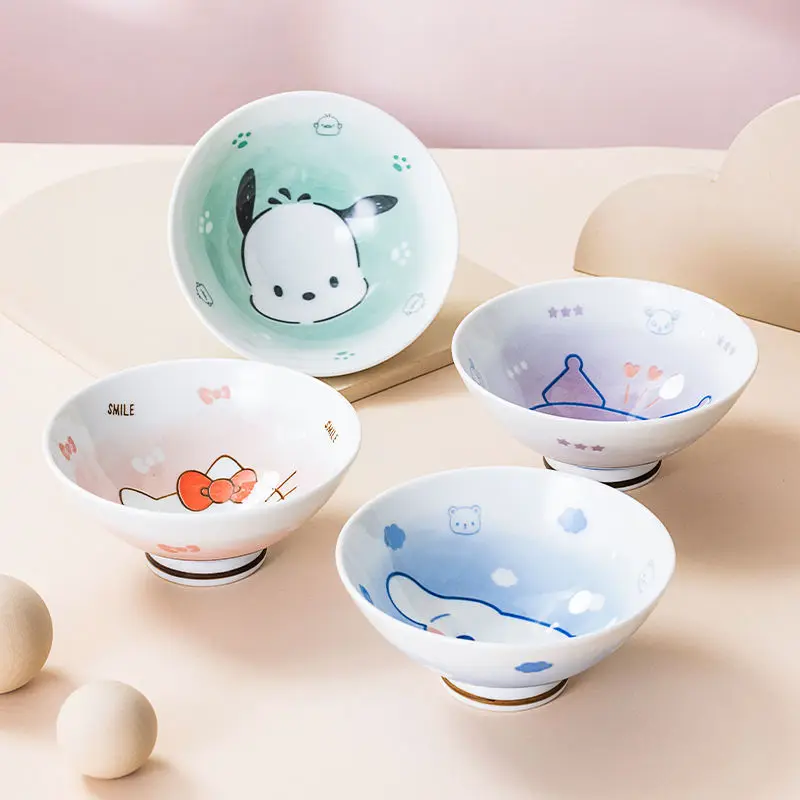 

Hello Kitty Cinnamoroll Kawaii Sanrio Cartoon Ceramic Bowl Ins Cute Kuromi Anime Tableware Rice Bowl Gifts for Girls