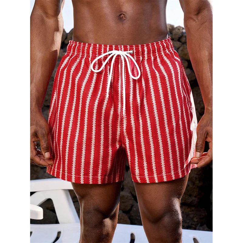

Thin Vertical Stripes Print Beach Short Men's Clothing Summer Daily Vacation Casual Quick Dry Board Shorts Drawstring Loose Pant