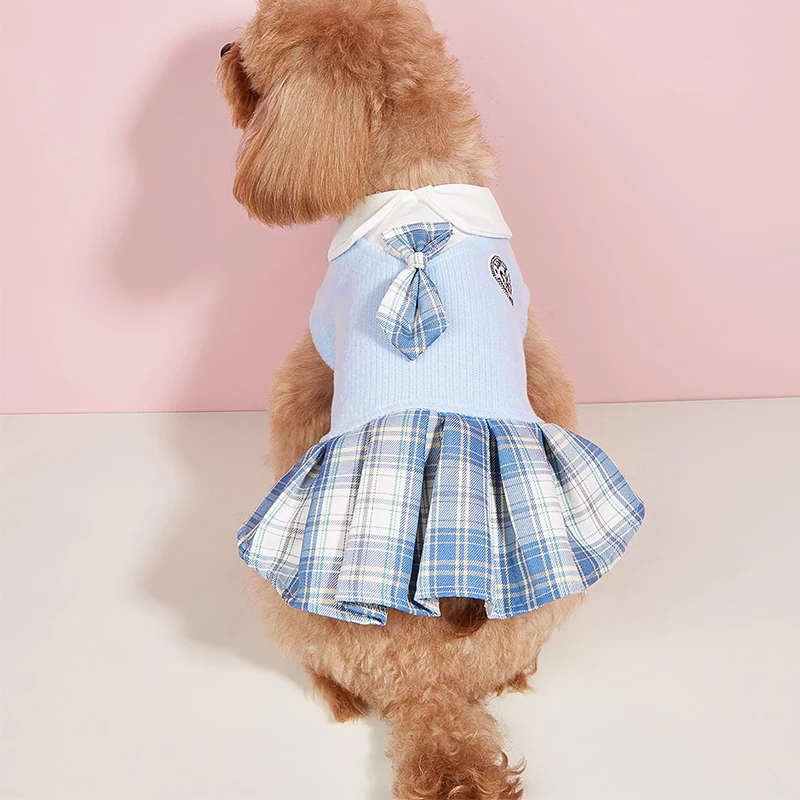 College Style Cute Pet Clothing Cats Dress for Small Dogs Cats Plaid Skirt Spring Clothes Cat Chihuahua Teddy Yorkshire Costume