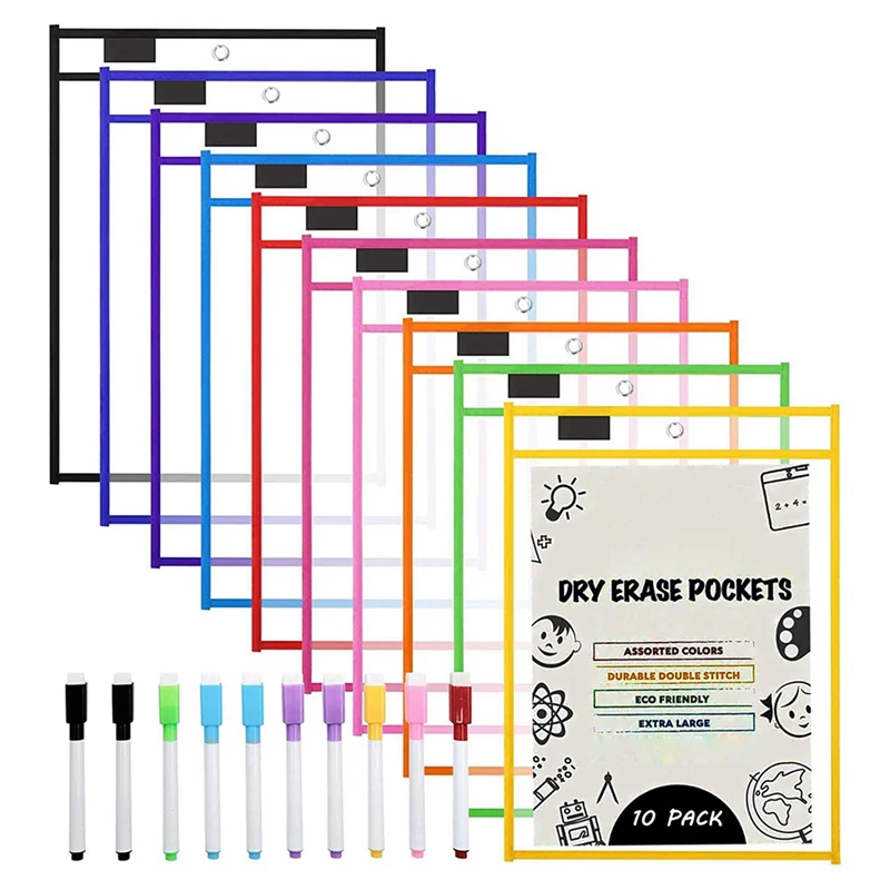 

Dry Erase Pockets Sleeves, (50 Pack) A4 Paper Job Ticket Holders, Reusable Dry Erase Sheets For Classroom Worksheets-Y18A