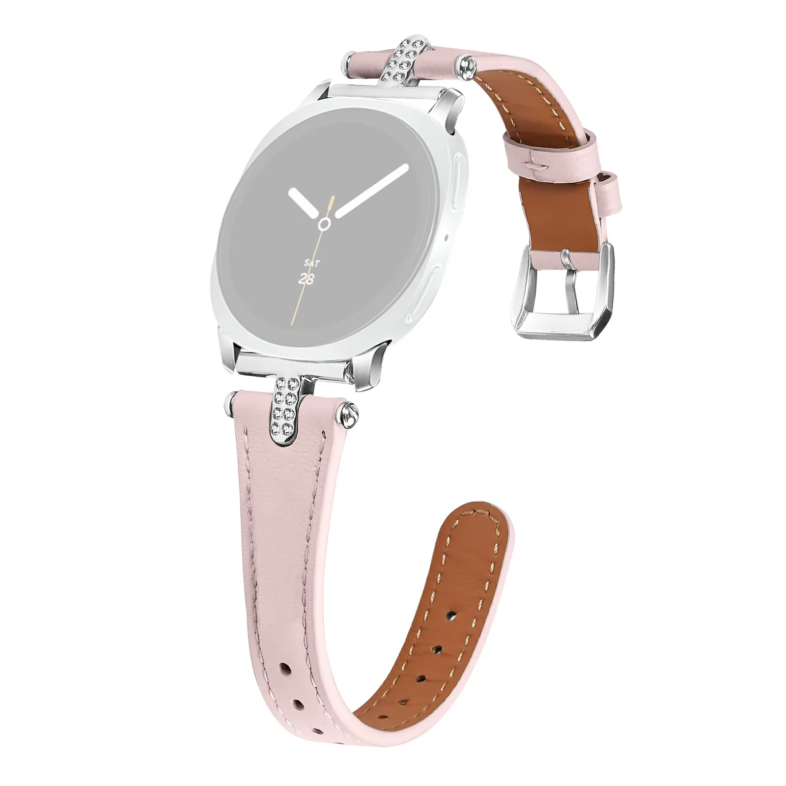Pulseira para Samsung Galaxy Watch9 40mm / 44mm / Watch8 40mm / Watch8 44mm / Watch8 Classic 46mm, Couro Genuíno com Strass