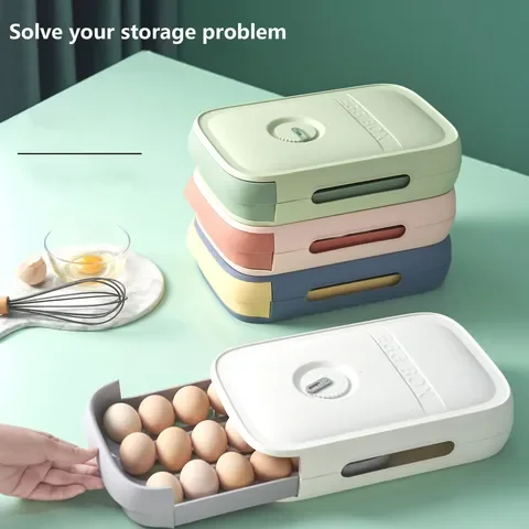 Caja de almacenamiento de huevos para refrigerador japonés, organizador de alimentos creativo para mantener la frescura del hogar, cajón rodante, herramientas de cocina