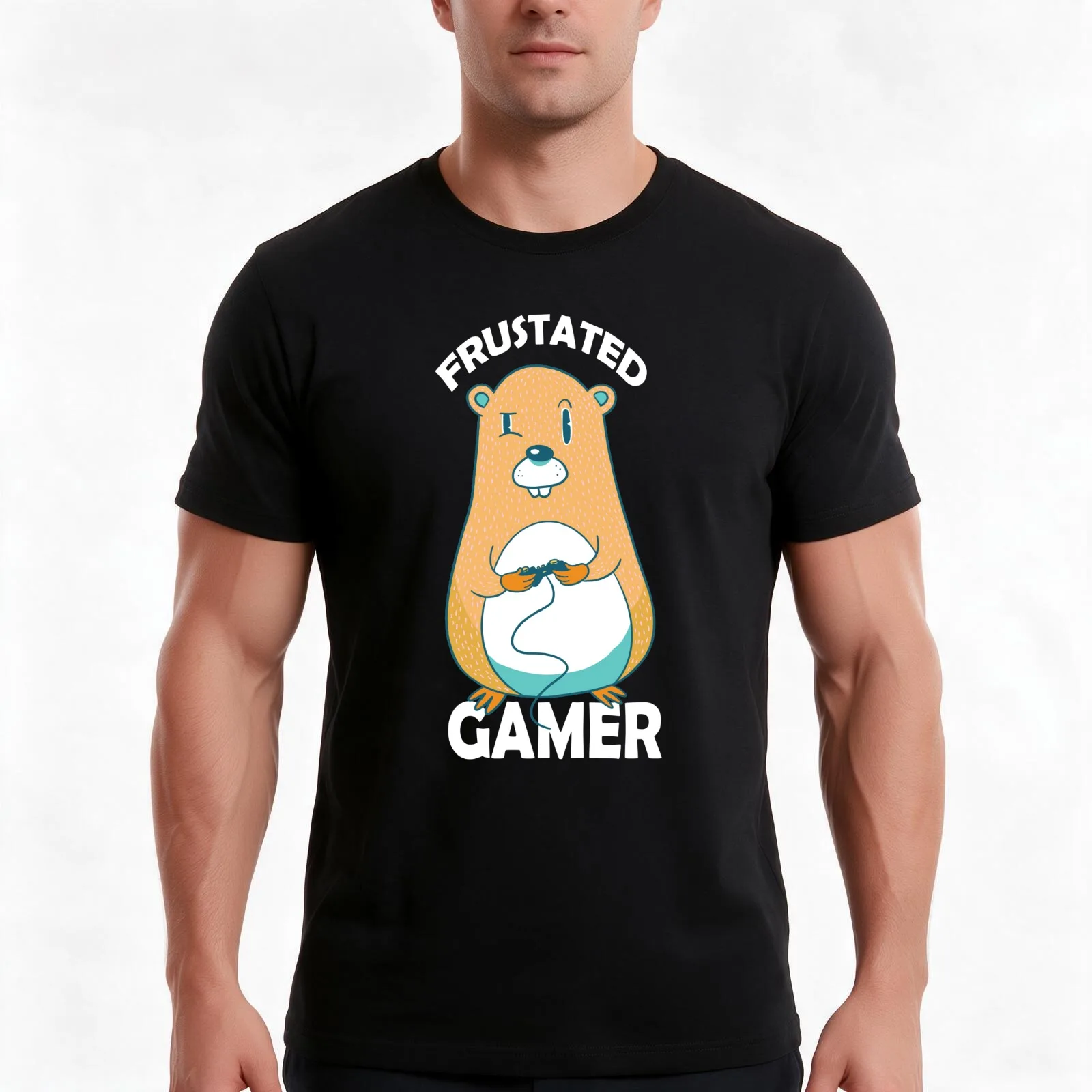 Frustrated Gamer T-Shirt, Summer Casual Cotton Tee, Oversized Streetwear Tops, Vintage Graphic Print, Loose Fit Short Sleeve