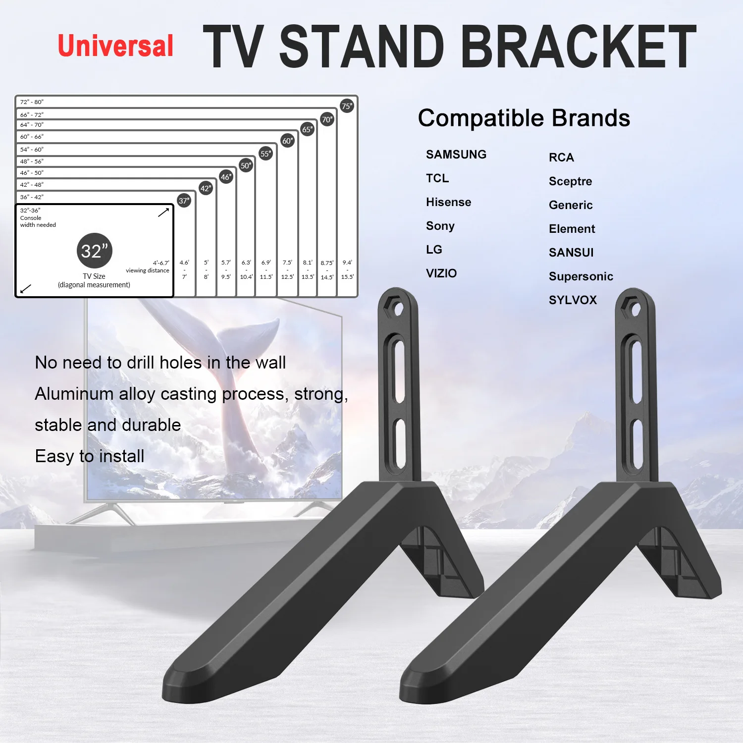 Imagem -05 - Universal tv Tabela Stand Base Base de Substituição Pedestal Pés Mount Legs Fácil de Usar Aumentar Gerações