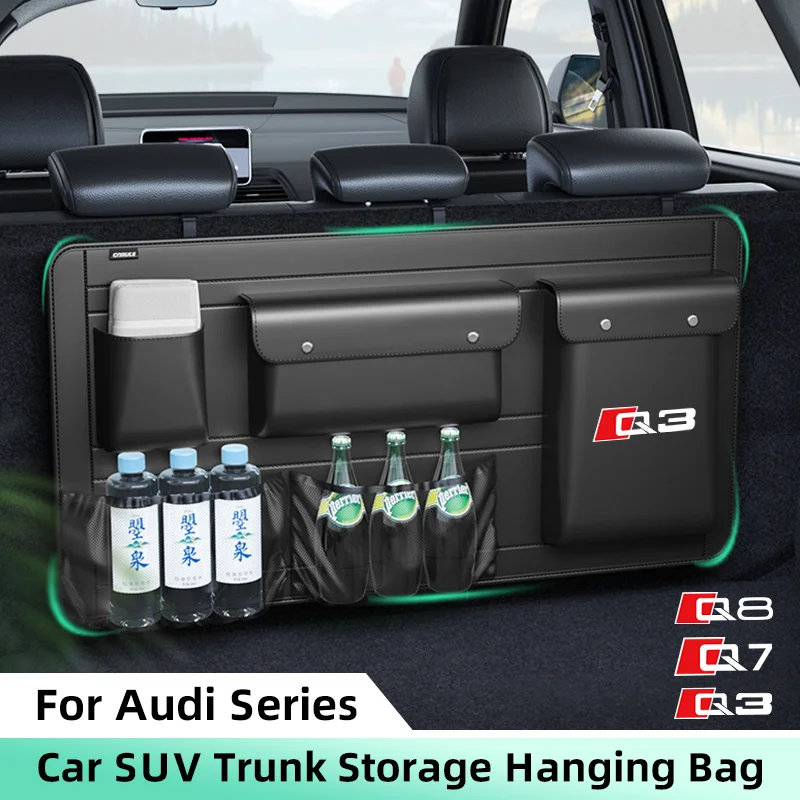 Car Trunk Organizer Storage Bag for Audi Q3 Q7 Q8 SUV Backseat Hanging Organizer MPV Upgrade Trunk Leather Large Storage Bag 