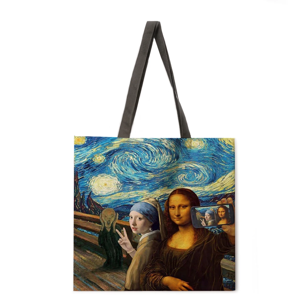 

Classic oil painting linen bag handbag light shoulder bag large capacity eco-friendly shopping bag tote bag