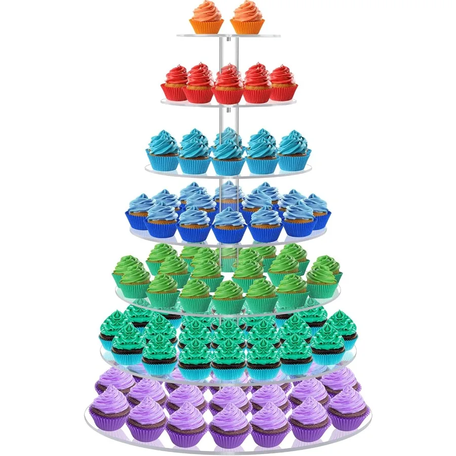 

Большая 7-уровневая подставка для кексов для 100 кексов, прозрачные круглые подставки для кексов, акриловая подставка для свадебных кексов, башня, подставка для кексов