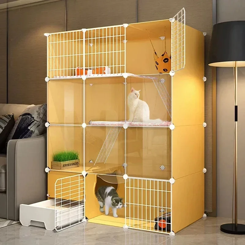 Indoor Cats Cages Transparent House Balcony Pet Cat Fence with Toilet Cat Litter Box Pet Villa Pet Cage Cat House Cats Villa