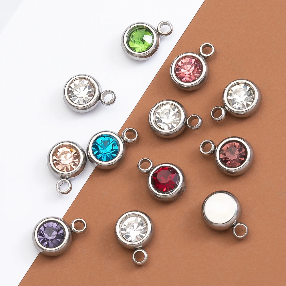 20pcs Mixed Color Stainless Steel Rhinestone Bead Charms 6mm Small Crystal Pendant for Women DIY Jewelry Necklace Bracelet Maing