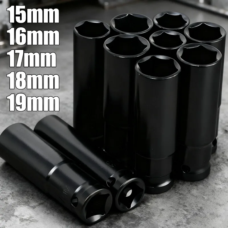 Extended Hexagon Socket 15mm 16mm 17mm 18mm 19mm Metric Deep Impact Socket Set Wrench Adapter Head Tire Removal Auto Repair Tool