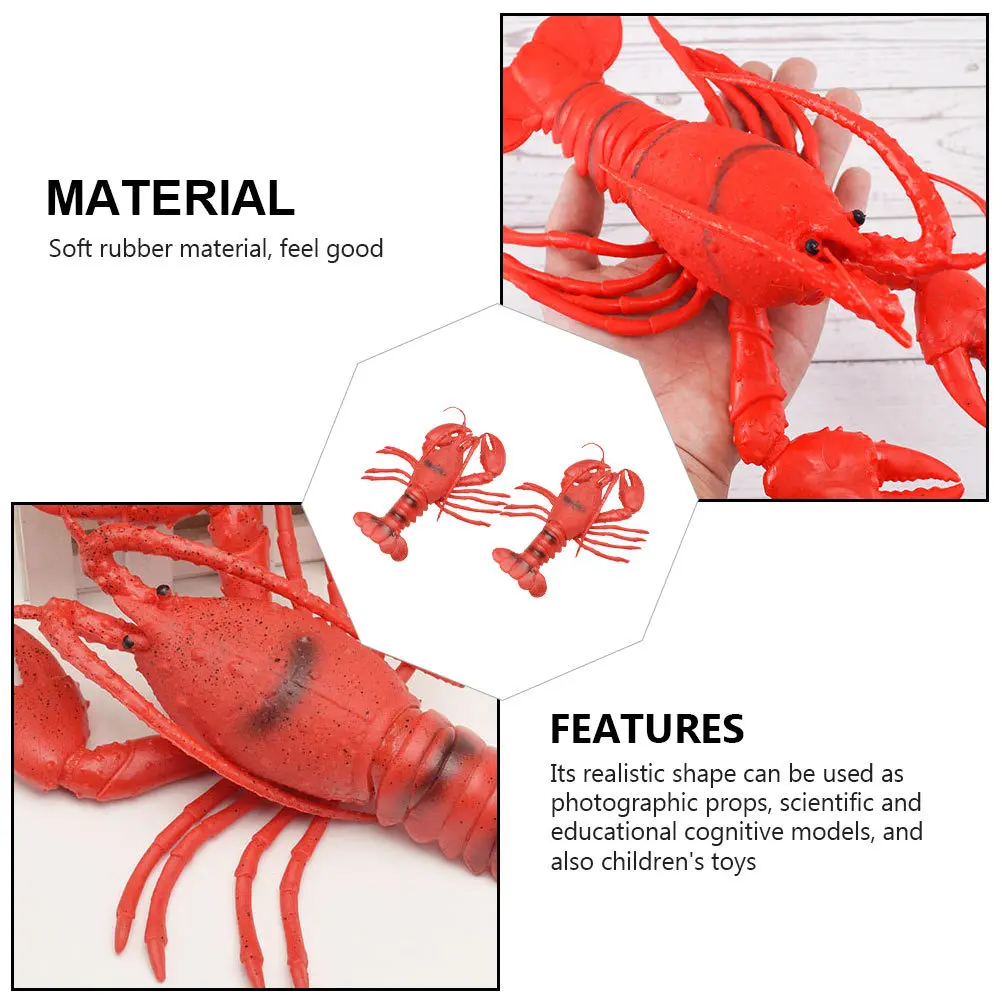 

2pcs Lifelike Rubber Marine Creature Educational Lobster Plaything For Kids Cognitive Learning Handheld Figure