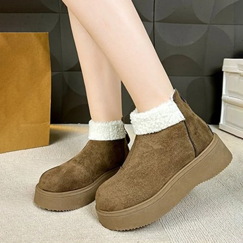 

2025 г., модные новые стильные универсальные зимние ботинки Fury на толстой подошве, короткие ботинки, женские плюшевые хлопковые туфли на толстой губчатой подошве