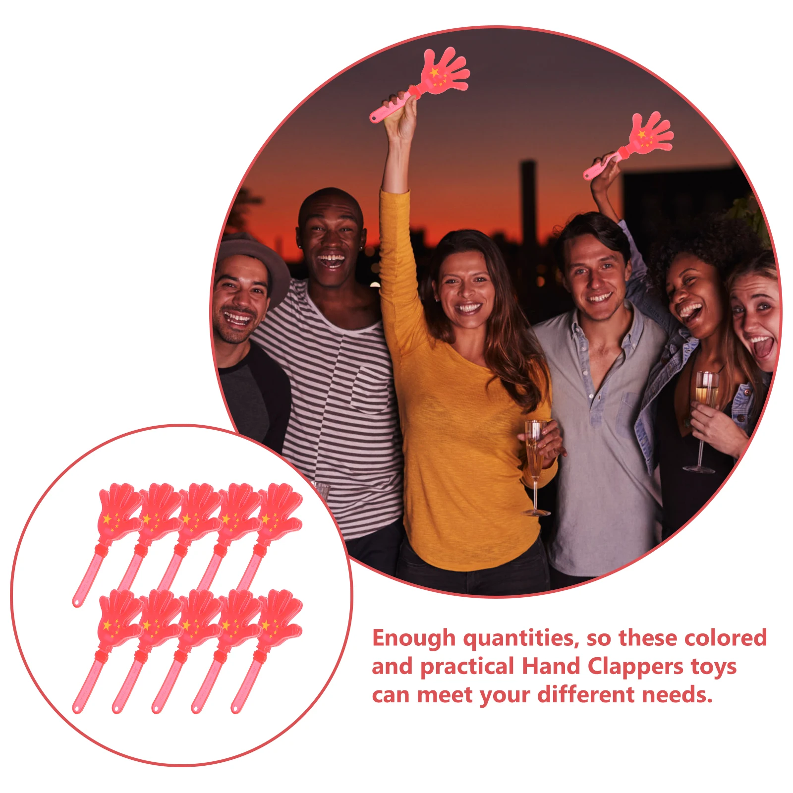 

10Pcs Colored Hand Clappers Party Noise Maker Five- Cheering Props for School Events New Year Celebration Kids