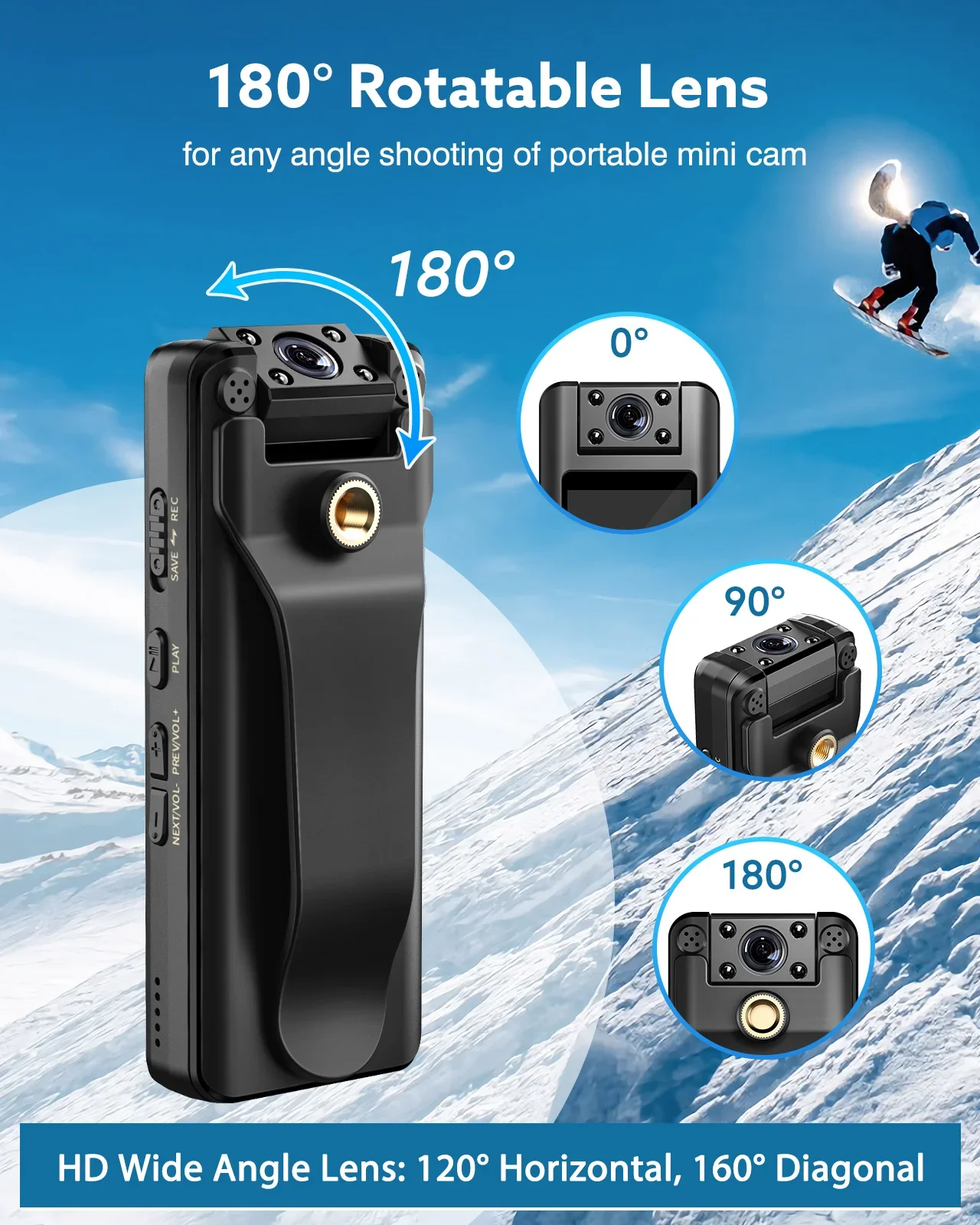 BOBLOV A22 Mini Body Camera 180 Degrees Rotatable Lens 1080P HD Small Body Camera with LED Screen Support 4 Hours Recording Cam