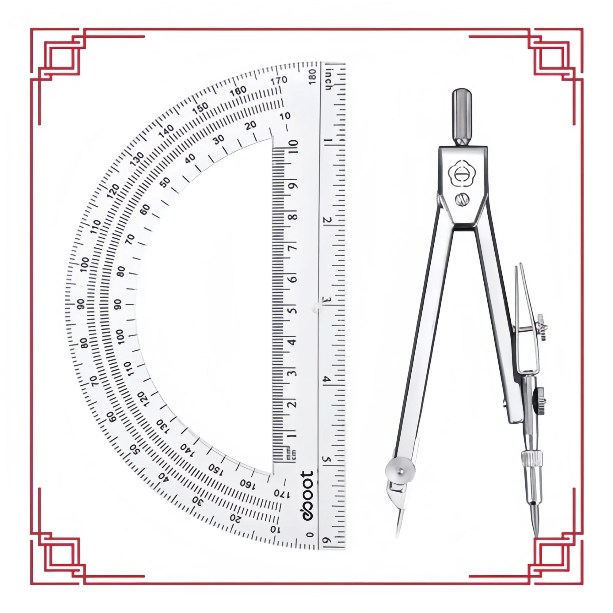 بوصلة رسم ومجموعة منقلة مقاس 6 بوصات - أدوات الرياضيات الهندسية للطلاب