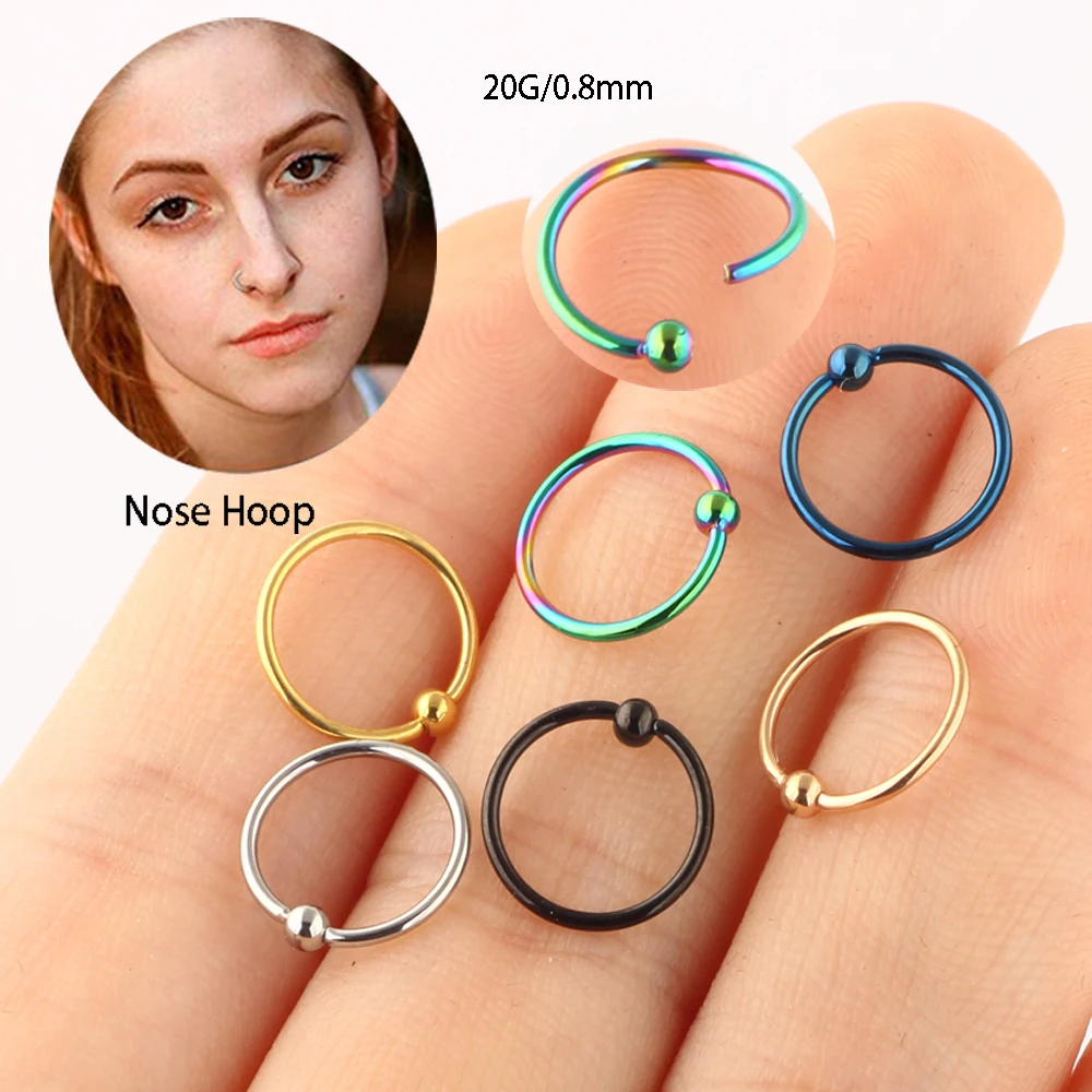 6pcs/1 Set Stainless Steel Ball 6 Colors Hoop Earrings Circle Captive Bead Ring Ear Nose Septum Helix Tragus Cartilage Piercing