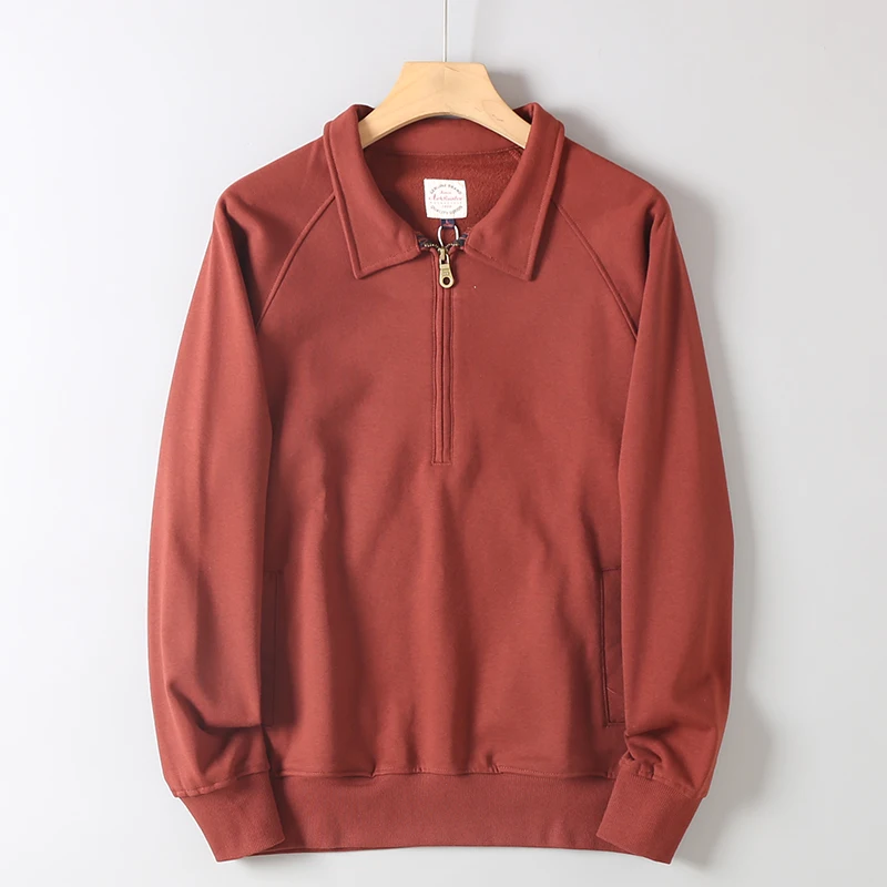 

2025 весенне-осенний новый американский ретро свитшот с длинными рукавами и лацканами, мужской простой пуловер из 85% хлопка, повседневное спортивное пальто