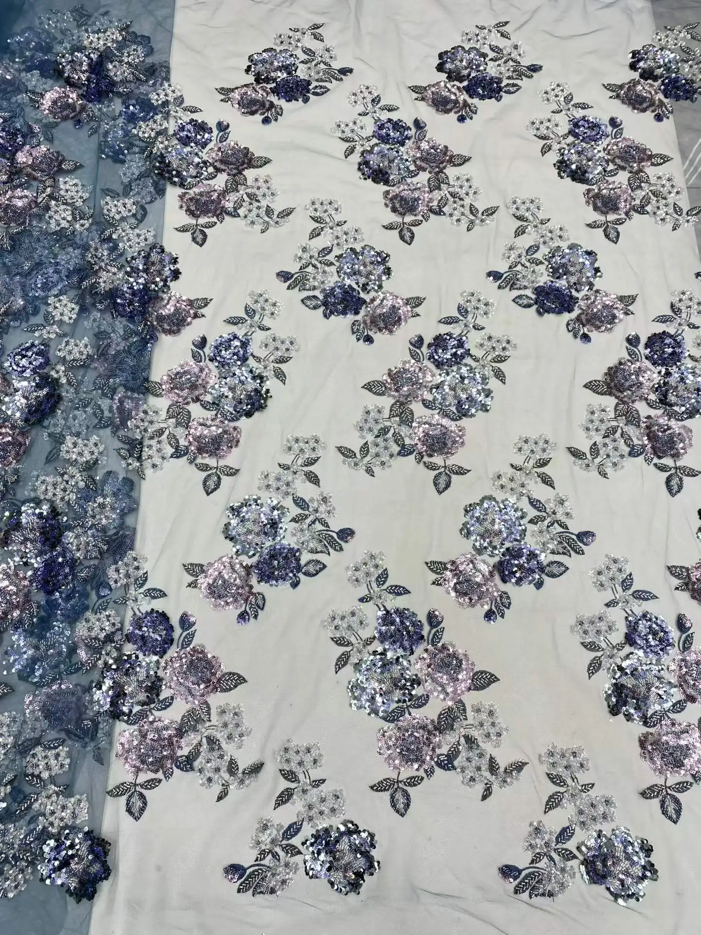 Exquisite Heavy Work ube Beads, Hexagonal Beads and Rhinestones, Ideal Material for High-End Wedding & Evening Bridal Gowns