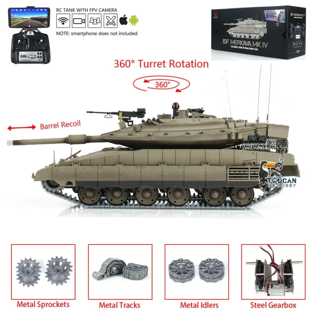 Char Heng Long 3958 RC 1:16 amélioré, IDF Merkava MK IV, véhicule militaire télécommandé FPV, pistes métalliques, moteur de conduite