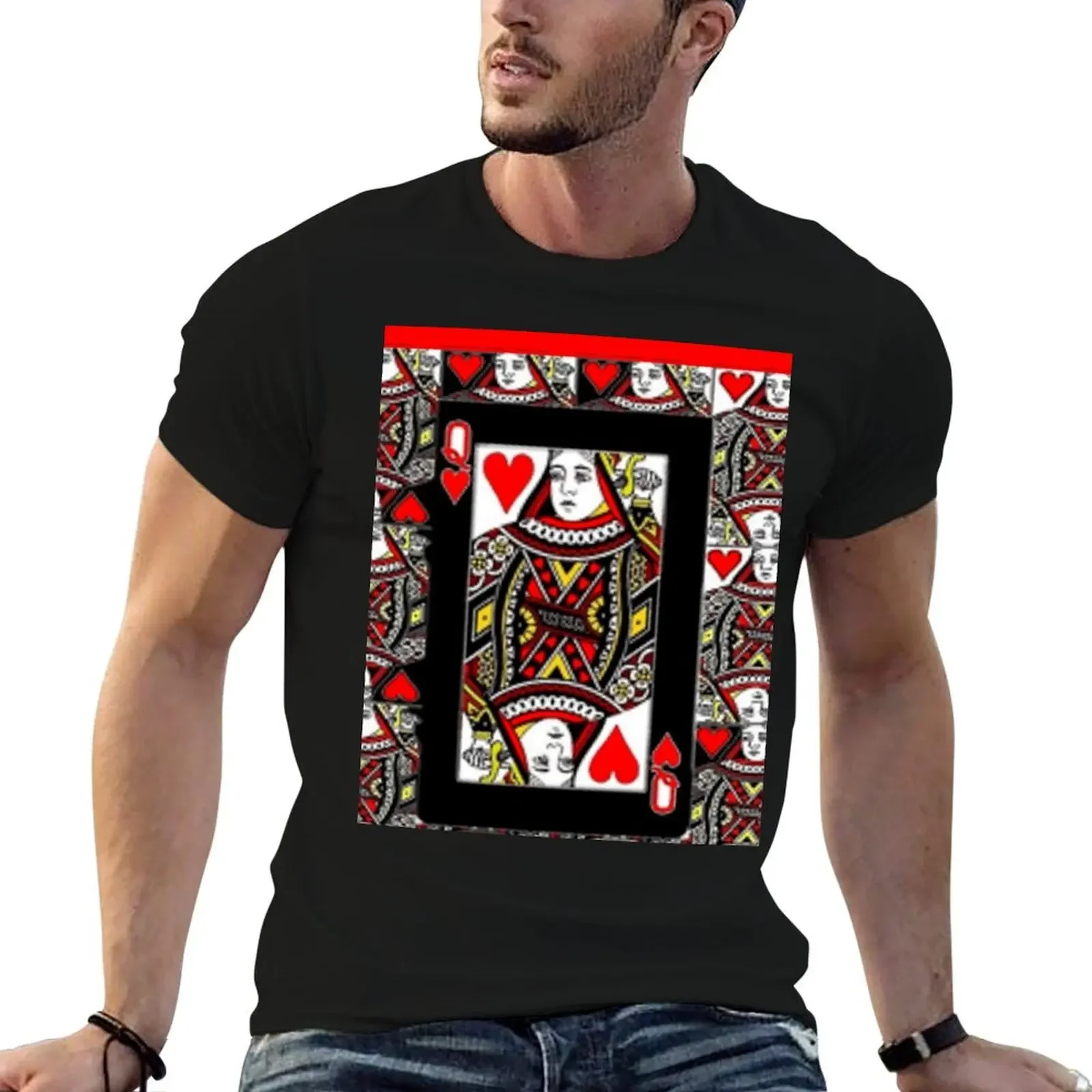 

CASINO RED QUEEN OF HEARTS PATTERN RED-BLACK ART T-Shirt anime clothes vintage boys whites mens designer clothes