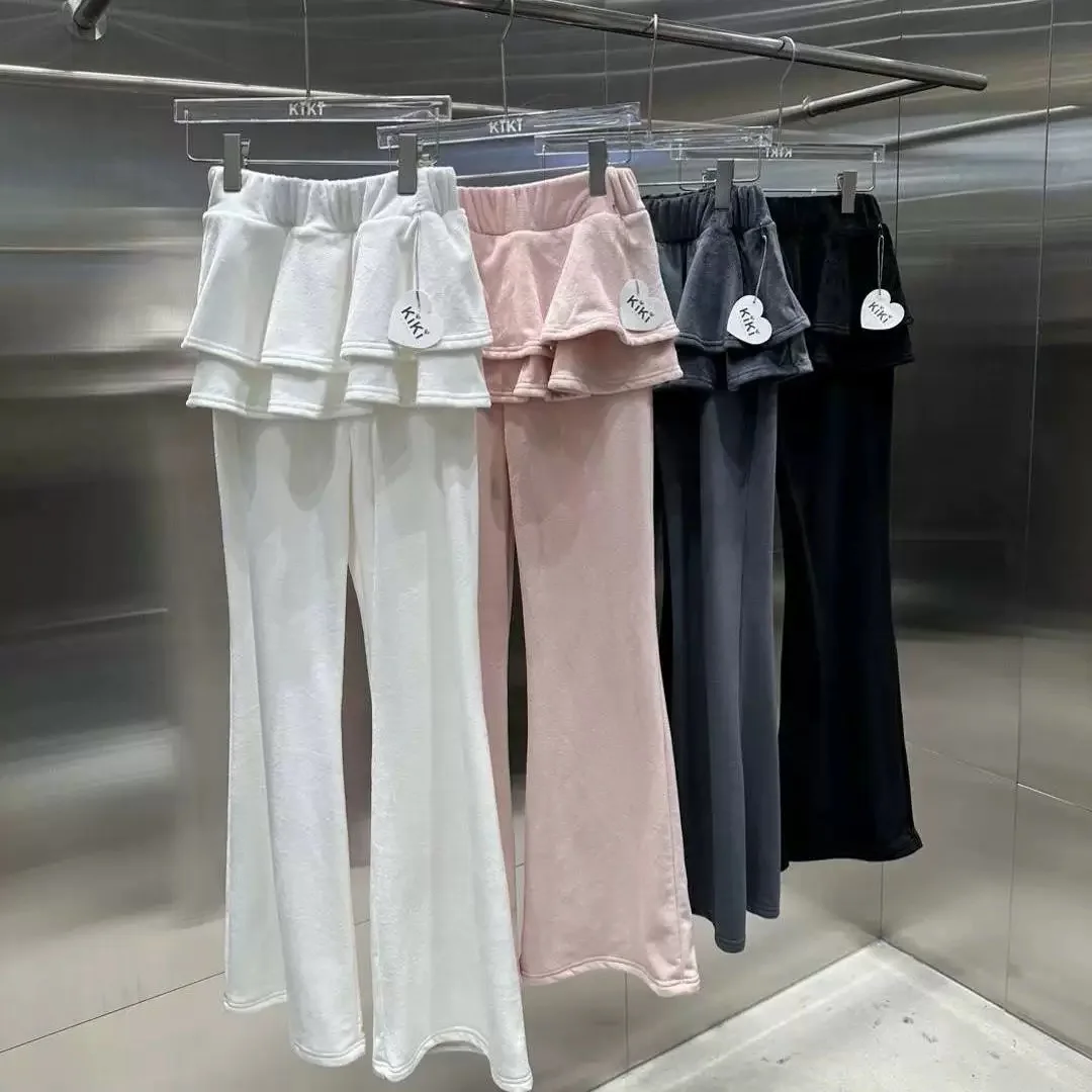 تنورة مخملية لطيفة بحاشية بلون واحد، بنطلون واسع من قطعتين، بنطلون طويل نسائي على الطراز الياباني الحلو، بنطلون كاجوال محبوك ...