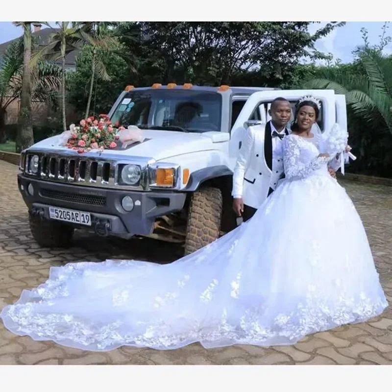 

Бальное платье по индивидуальному заказу, свадебное платье в саду, 2023, свадебное платье со шлейфом и кружевной аппликацией, Vestido De Noiva, большие размеры, свадебное платье на шнуровке