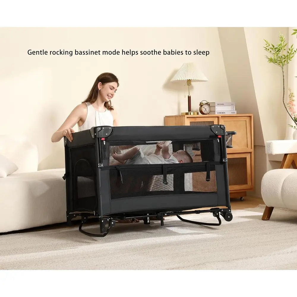 لعبة أطفال محمولة 5 في 1: سرير أطفال، سرير، نوم بجانب السرير، طاولة متغيرة وقلم لعب مع شبكة مسامية لحديثي الولادة إلى Tod #6