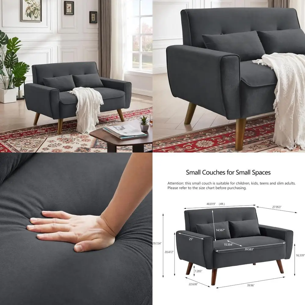Mid Century Modern 2-Seater Loveseat Sofa with Back Cushions and Wood Legs for Living Room and Bedroom