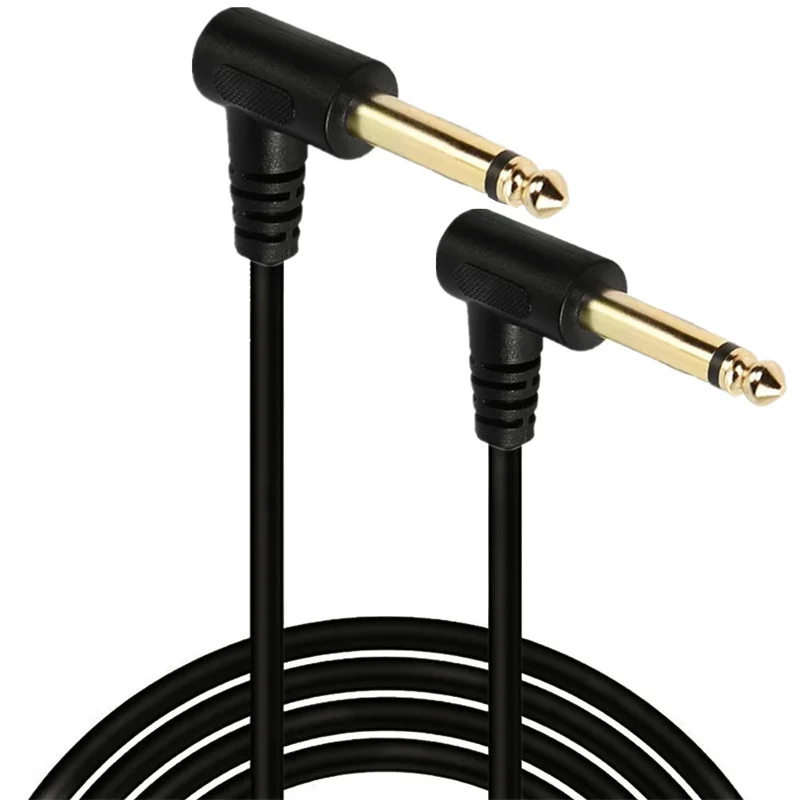 สาย1/4แจ็คโมโน6.35มม. 90องศาโค้งงอคู่สายเครื่องดนตรีแพทช์กีตาร์ไม่สมดุลสายเคเบิลตัวผู้กับตัวผู้0.3M/1.5M
