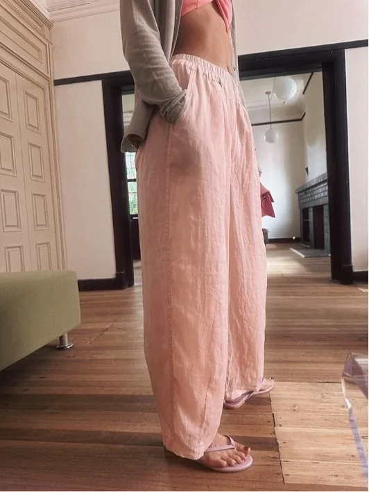 Pantaloni casual larghi Pantaloni lunghi da pendolarismo sottili a doppio strato da donna Pantaloni estivi rilassanti a gamba dritta a vita alta