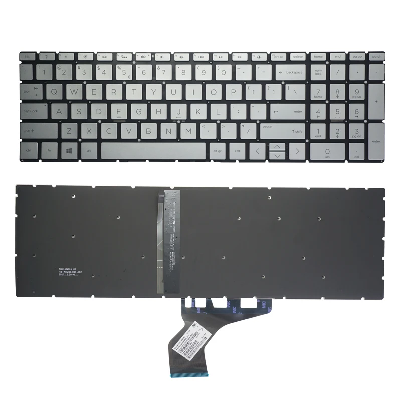 

US Backlight Laptop keyboard For HP Pavilion 15-DA 15-DB TPN-C135 TPN-C136 250 G7 255 G7 15-CN 15-CR 15-CW Silver Backlit