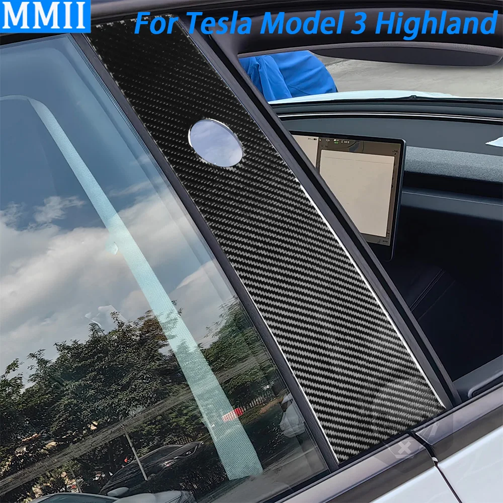 For Tesla Model 3 Highland 2024 Carbon Fiber Exterior Door B-pillar Cover Decorative Car Interior Decoration Accessories Sticker