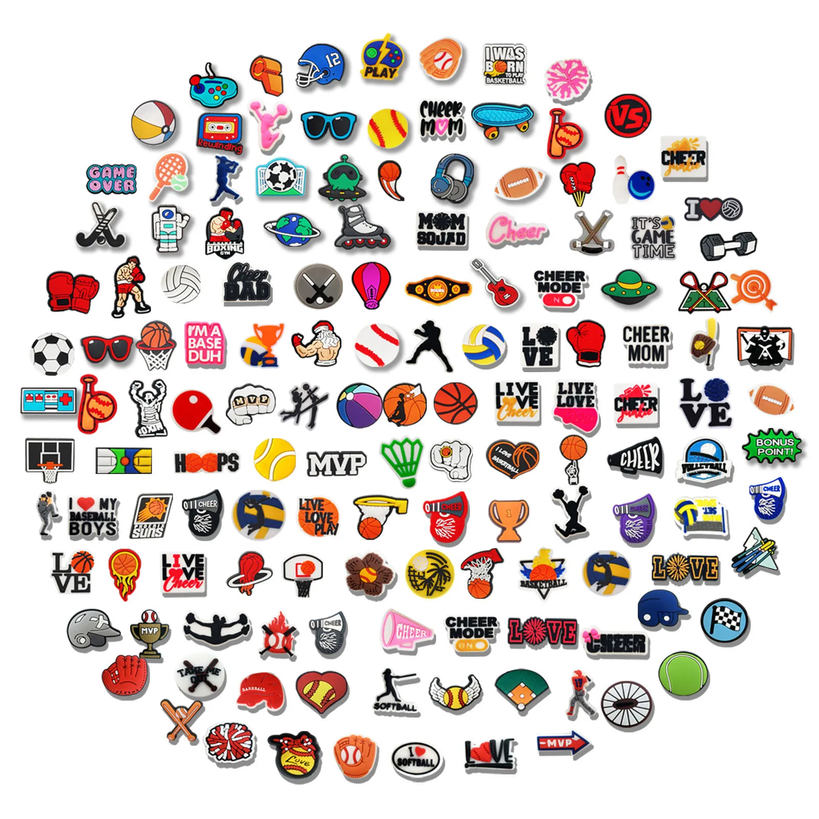 10-30 Peças Aleatórias de Charms Esportivos para Chaveiros de Sapatos, Sandálias, Bolsas de Praia, Acessórios DIY para Decoração de Sapatos, Pins para Calçados