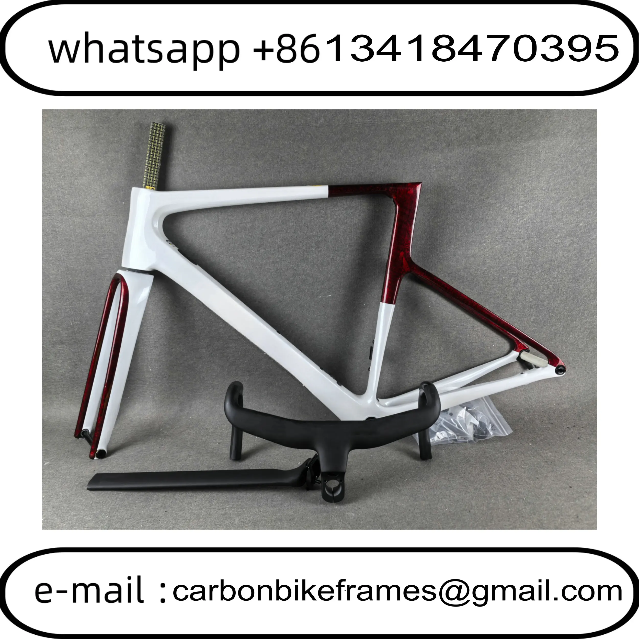 

60 Colors EVO Road Carbon Bike Frame T1000 T47 Disc Brake Bicycle Frameset+Handlebar White