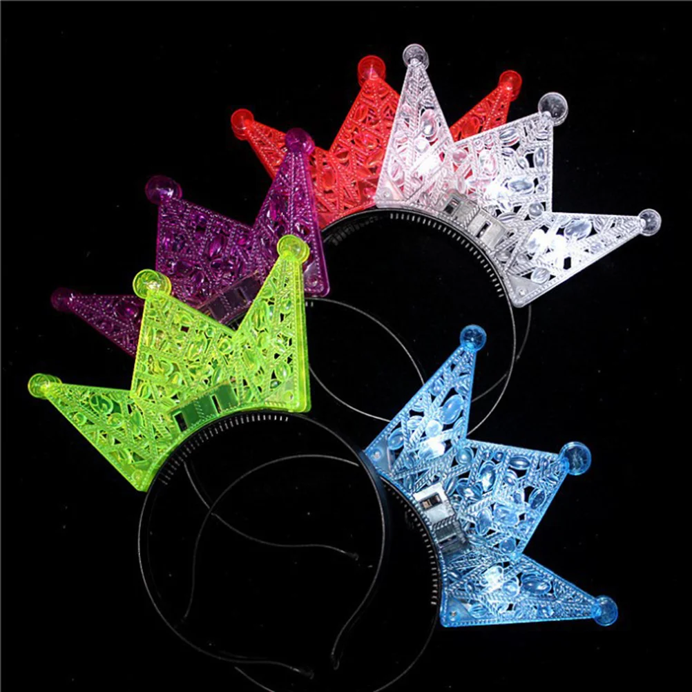 

6pcs Luminous Headband LED Shining Hair Hoops Glowing Hollow Out Crown Headwear for Girl Kid Child (Assorted Color)