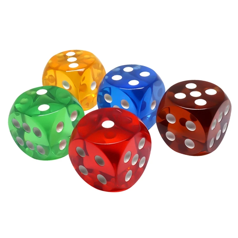 5x Waterproof Crystal Dices 25mm Transparent 6 Sided Round Corner Crystal Dices Board Game Dices for Gambling Game R66E