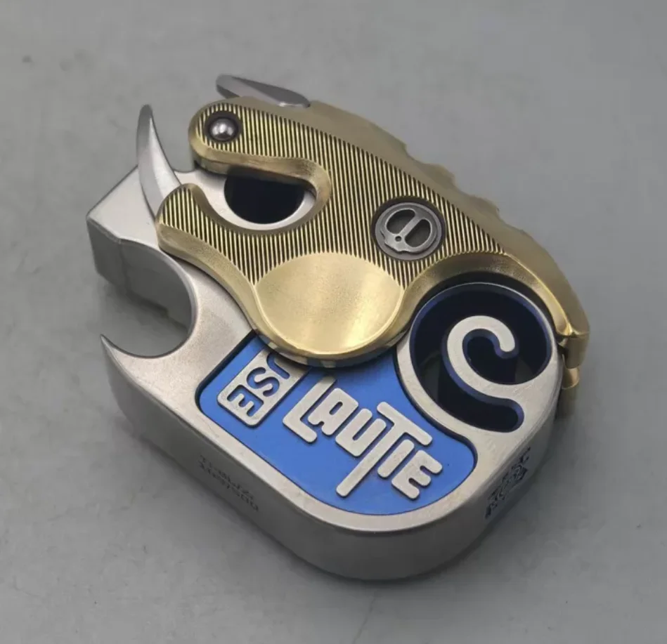 

Used EDC Lautie hates pig bottle opener Titanium baked blue+brass version Decompression Toy
