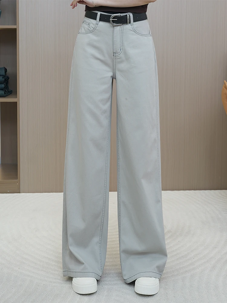 

Джинсы с высокой талией и широкими штанинами, женские повседневные брюки прямого кроя, весна-лето, новый стиль, свободный крой, универсальные джинсы, визуально стройнящие фигуру