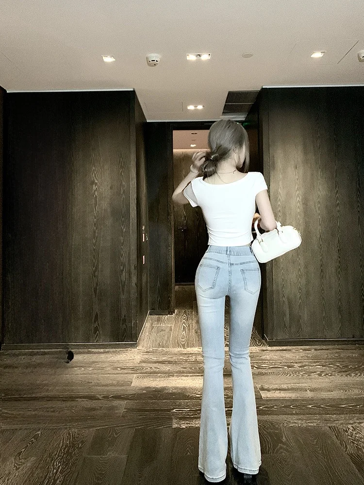 High Waist Flared Jeans Women's Slimming Straight Leg Jeans Casual Cotton Stretch Denim Bootcut Pants Spring Faion plus Size