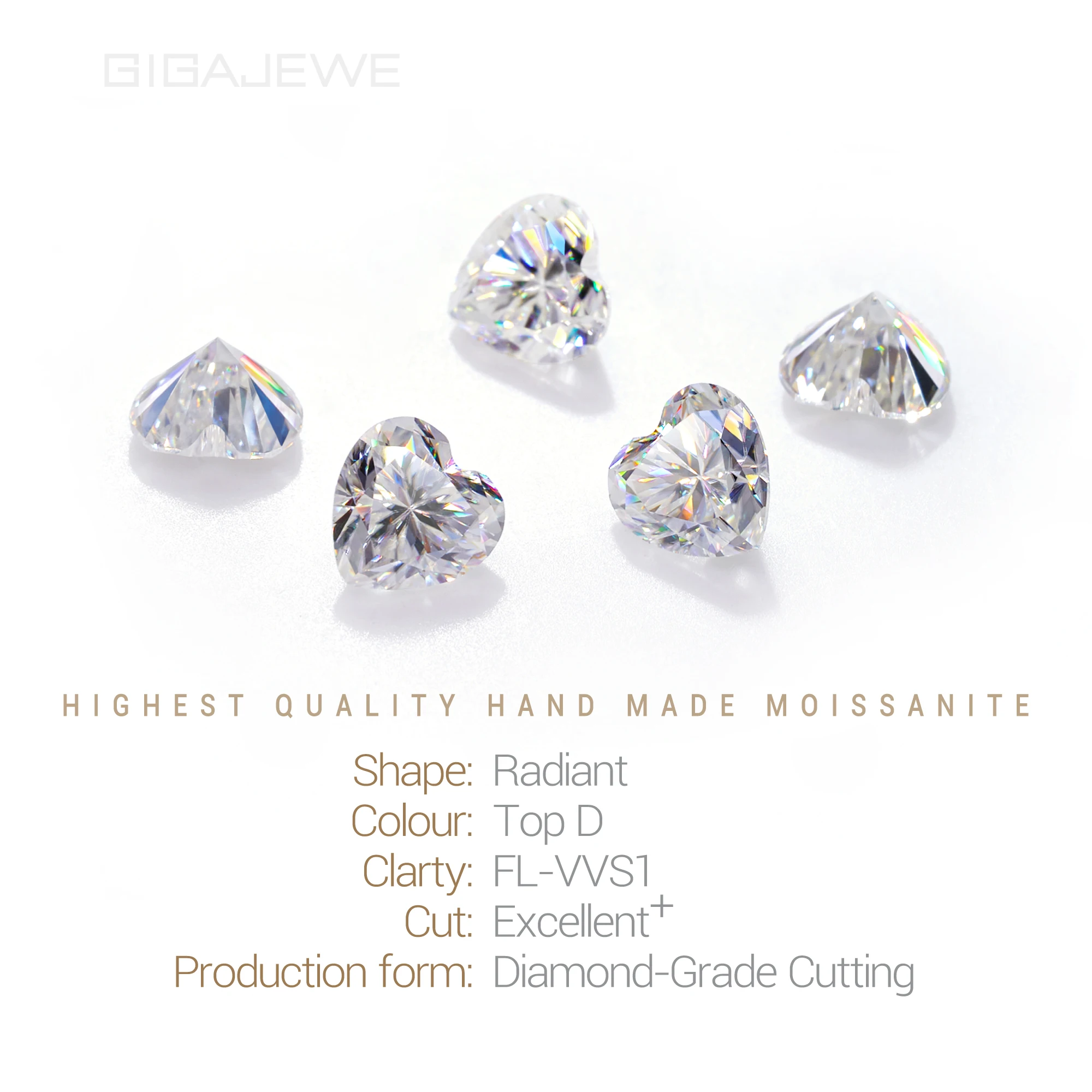 GIGAJEWE Hand Made Heart White TOP D VVS1 Moissanite Premium Gems Loose Diamond Test Passed Gemstone For Jewelry Making