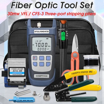 21pcs/set Ftth Fiber Optic Tool Kit with Fiber Cleaver -70~+10dbm Optical Power Meter Visual Fault Locator 30mw